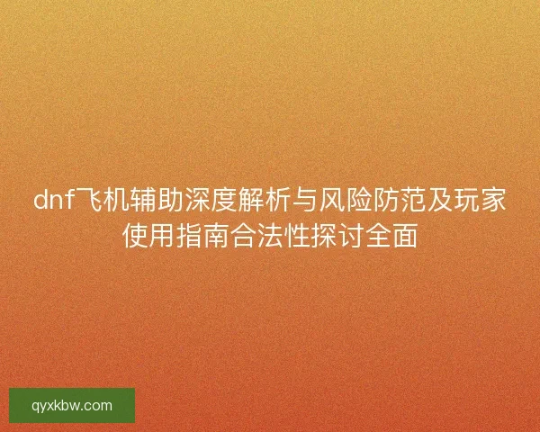 dnf飞机辅助深度解析与风险防范及玩家使用指南合法性探讨全面